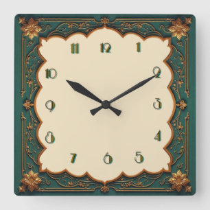 Art Deco Green Square Wall Clock