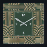 Art Deco green Square Wall Clock<br><div class="desc">Great clock design. You will love it like others. Be free to use this design for other product you like or to customise and add your text. Follow me for more. Thank you. Have a nice day.</div>
