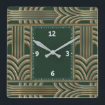 Art Deco green Square Wall Clock<br><div class="desc">Great clock design. You will love it like others. Be free to use this design for other product you like or to customise and add your text. Follow me for more. Thank you. Have a nice day.</div>