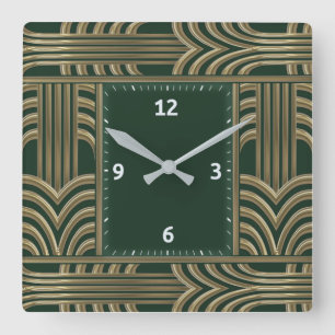 Art Deco green Square Wall Clock