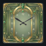 Art Deco Green Square Wall Clock<br><div class="desc">Great clock design. You will love it like others. Be free to use this design for other product you like or to customise and add your text. Follow me for more. Thank you. Have a nice day.</div>