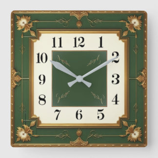 Art Deco Green Square Wall Clock