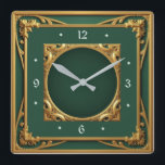 Art Deco Green Square Wall Clock<br><div class="desc">Great clock design. You will love it like others. Be free to use this design for other product you like or to customise and add your text. Follow me for more. Thank you. Have a nice day.</div>