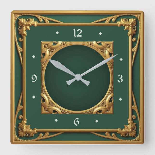 Art Deco Green Square Wall Clock (Front)