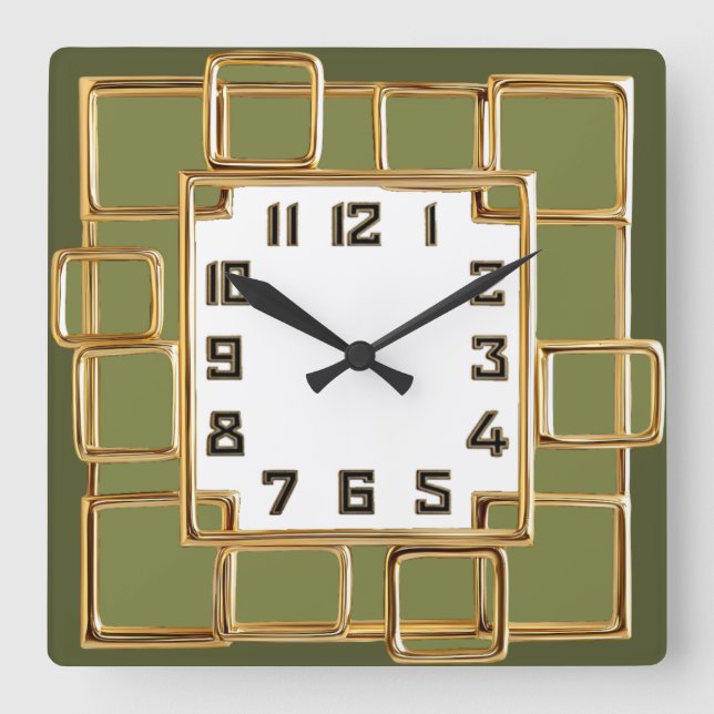 Art Deco Green Square Wall Clock (Front)