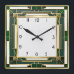 Art Deco Green Square Wall Clock<br><div class="desc">Great clock design. You will love it like others. Be free to use this design for other product you like or to customise and add your text. Follow me for more. Thank you. Have a nice day.</div>