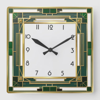 Art Deco Green Square Wall Clock