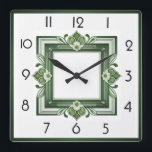 Art Deco Green Square Wall Clock<br><div class="desc">Great clock design. You will love it like others. Be free to use this design for other product you like or to customise and add your text. Follow me for more. Thank you. Have a nice day.</div>