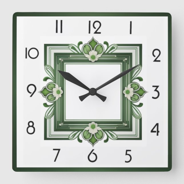 Art Deco Green Square Wall Clock (Front)