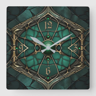 Art Deco Green Square Wall Clock