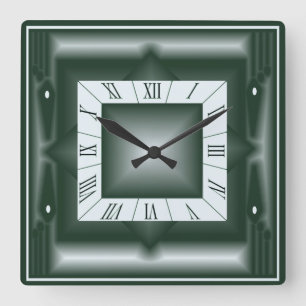 Art Deco green Square Wall Clock