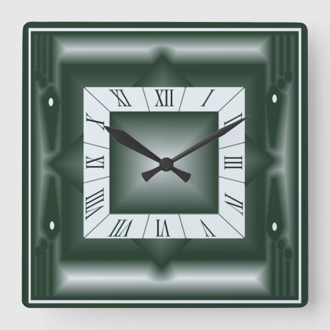 Art Deco green Square Wall Clock (Front)
