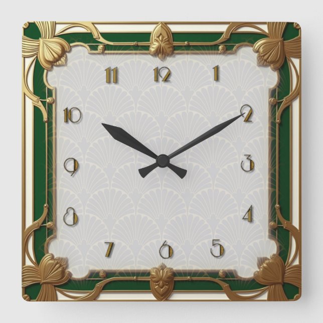 Art Deco Green Square Wall Clock (Front)