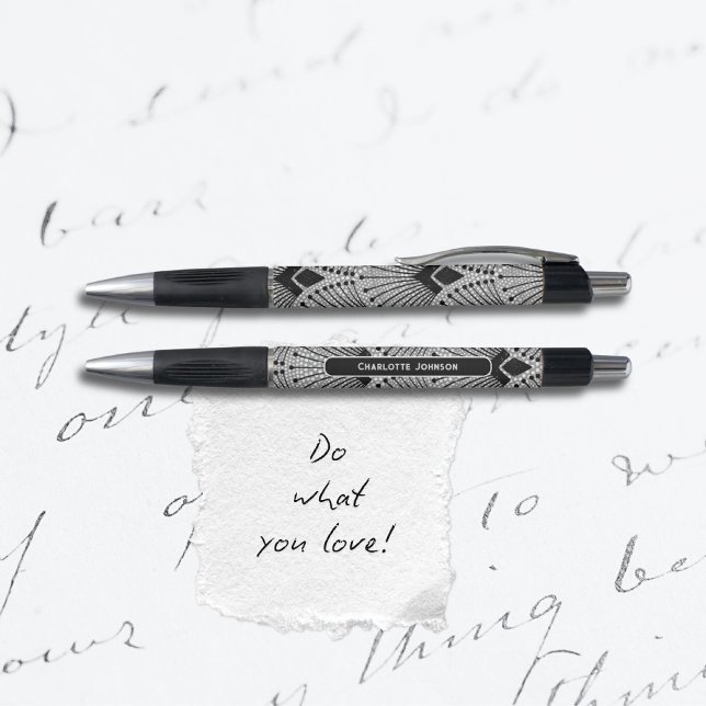 Art Deco Grey Black White Vintage Peacock Pattern (Stylish Art Deco Gray Black White Peacock Pattern Pen ©Susanne Sachers - Sunny Mind 🌞)