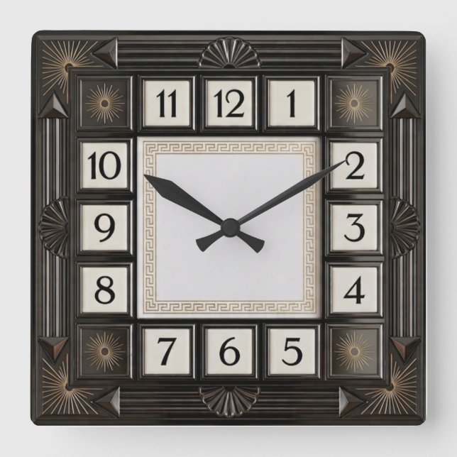 Art Deco Grey Square Wall Clock (Front)
