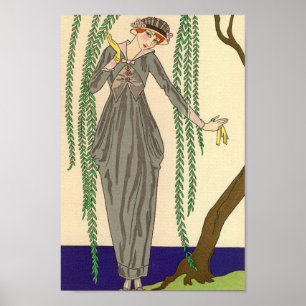 Art Deco Grey Taffeta Gown Illustration Poster