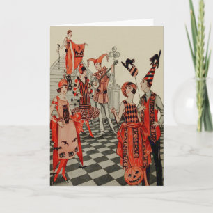 Art Deco Halloween Party Black Cat Owl Bat Card