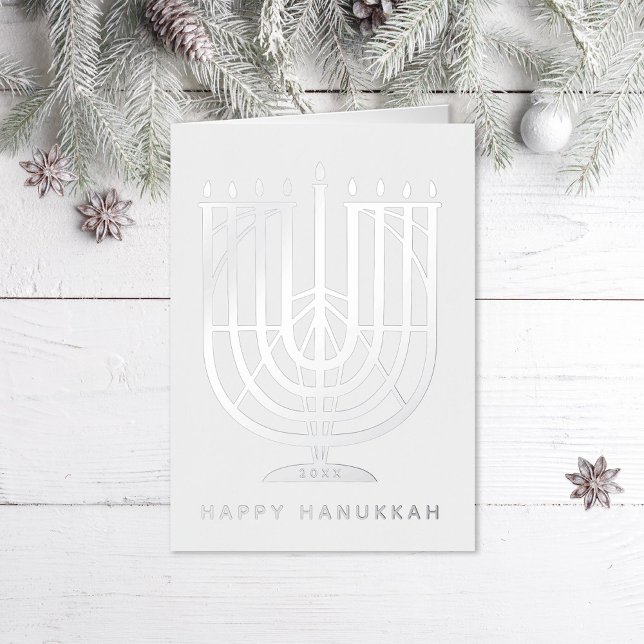 Art Deco Hanukkiah Menorah Happy Hanukkah Foil Holiday Card (Creator Uploaded)