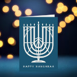 Art Deco Hanukkiah Menorah Happy Hanukkah Holiday Card<br><div class="desc">Wish friends and family "Happy Hanukkah" with this art deco inspired hanukkiah,  with editable colours of both the menorah and the background. Photo optional inside.</div>