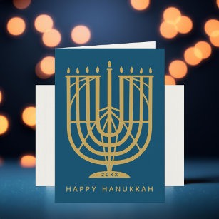 Art Deco Hanukkiah Menorah Happy Hanukkah Holiday Card