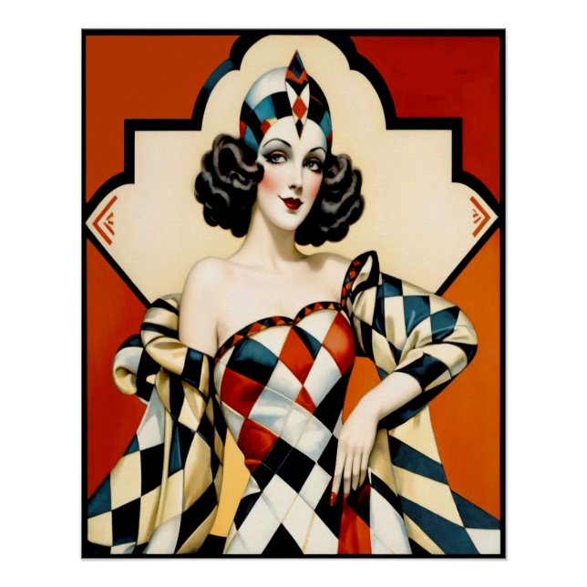 Art Deco Harlequin Lady Poster. Poster (Front)