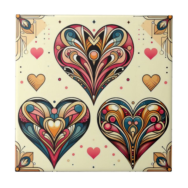 Art Deco Hearts Ceramic Tile (Front)