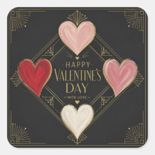 Art Deco Hearts of Passion Square Sticker