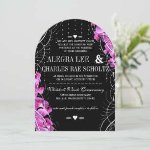Art Deco Heirloom Sweet Pea on Black Wedding Invitation