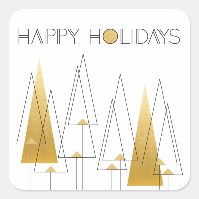 Art Deco Holiday Trees Square Sticker (Front)