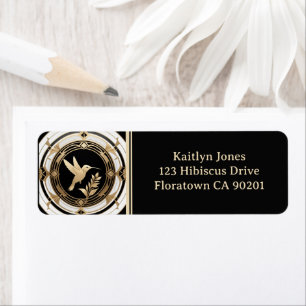 Art Deco Hummingbird Bird Black White Gold Address Return Address Label