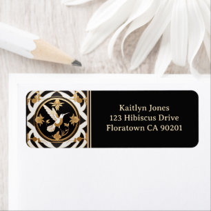 Art Deco Hummingbird Bird Black White Gold Address Return Address Label
