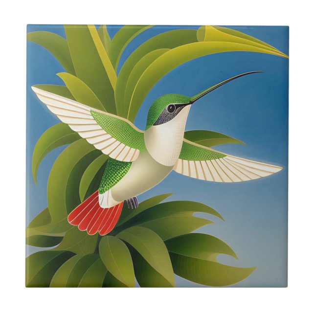 Art Deco Hummingbird Ceramic Tile (Front)