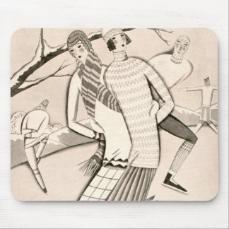 Art Deco Ice Skaters Winter Snow Vintage Mouse Pad