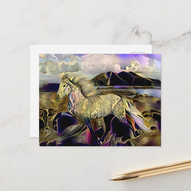 Art Deco Icelandic Horse Postcard (Front/Back In Situ)