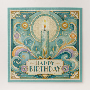 Art Deco Illuminated Candle Birthday Jigsaw Puzzle