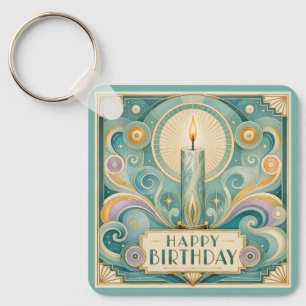 Art Deco Illuminated Candle Birthday Key Ring