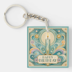 Art Deco Illuminated Candle Birthday Key Ring
