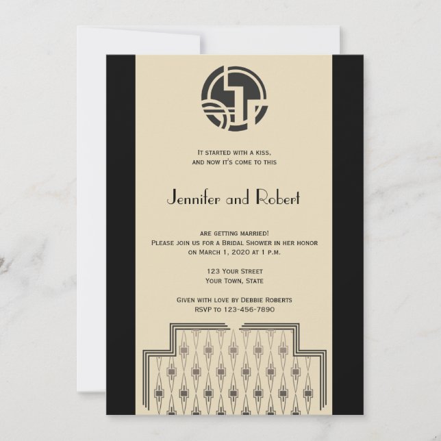 Art Deco in Black Ivory Bridal Shower Invitation (Front)