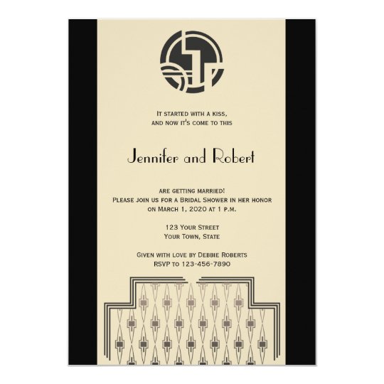 Art Deco in Black Ivory Bridal Shower Invitation