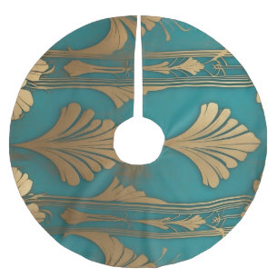 Art Deco In Blue And Gold Brushed Polyester Tree Skirt