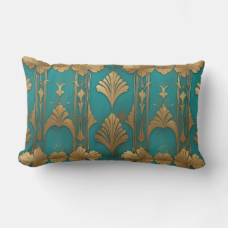 Art Deco In Blue And Gold Lumbar Cushion