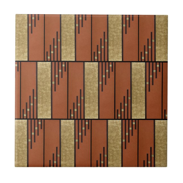 Art Deco In Gold And Tan Ceramic Tile (Front)
