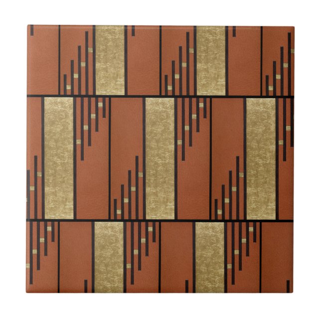 Art Deco In Gold And Tan Ceramic Tile (Front)