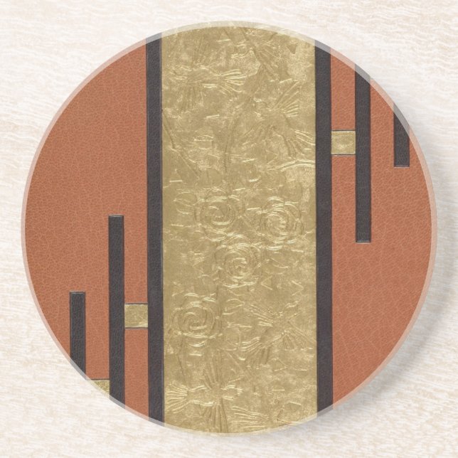 Art Deco In Gold And Tan Coaster (Front)