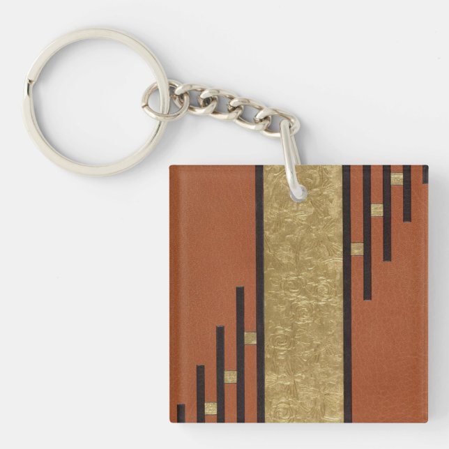 Art Deco In Gold And Tan Key Ring (Front)
