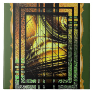 Art Deco In Green And Gold Ceramic Tile