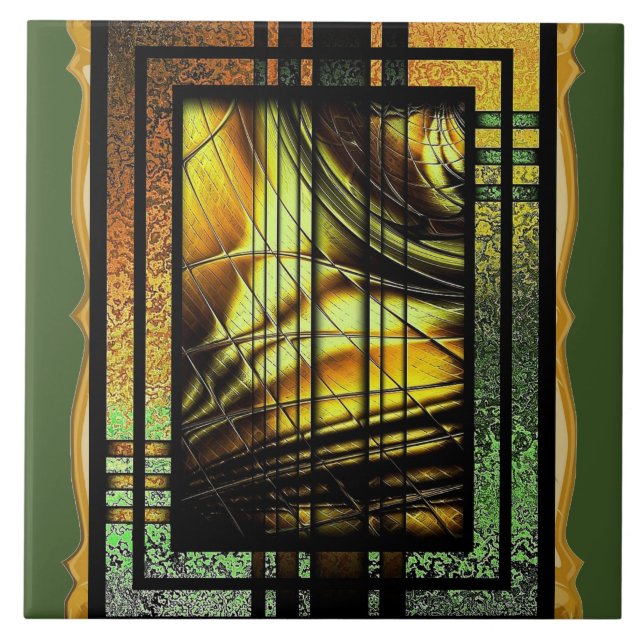 Art Deco In Green And Gold Ceramic Tile (Front)
