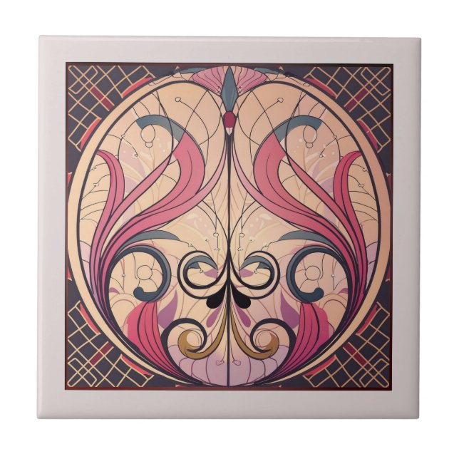 Art Deco In Pink And Beige  Ceramic Tile (Front)