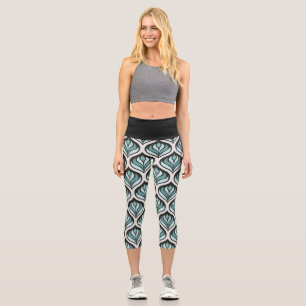 Art Deco in Teal Capri Leggings