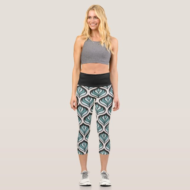 Art Deco in Teal Capri Leggings (Front)